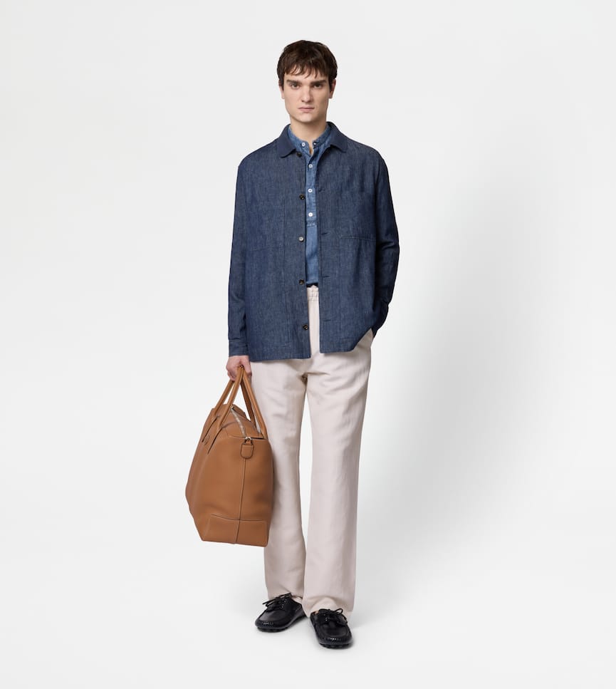 Linen Blend Overshirt - On body, front view