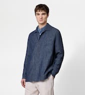 Linen Blend Overshirt-BLUE