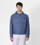 Jacket in Linen with Hood-BLUE