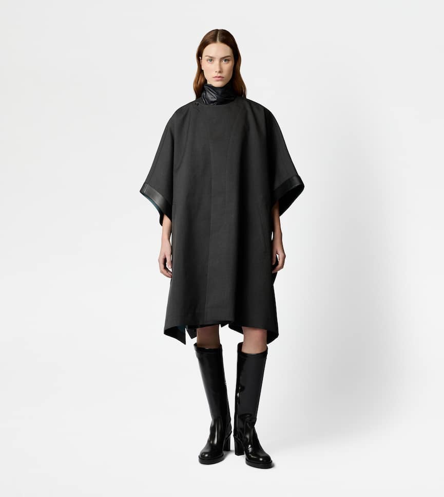 Cape with Leather Inserts - On body, front view