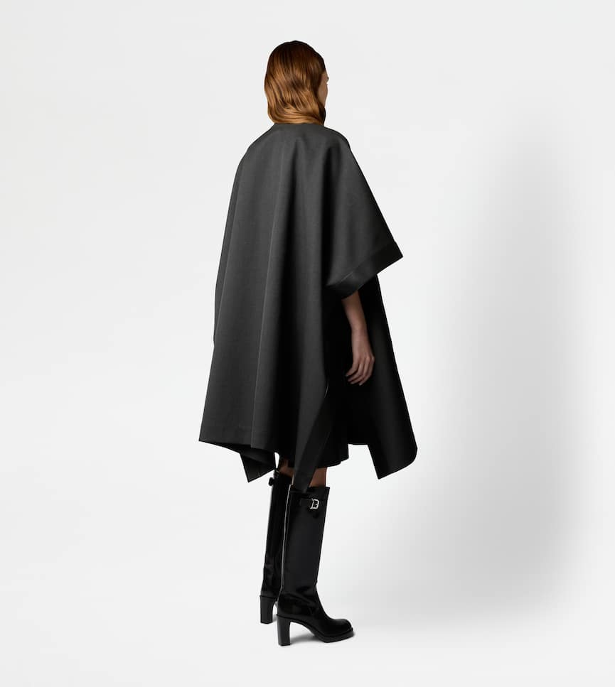 Cape with Leather Inserts - On body, rear view