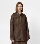 Windbreaker in Perforated Leather-BROWN