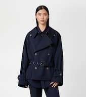 Wool Blend Short Trench Coat-BLUE