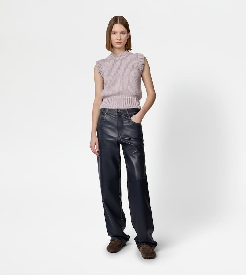 5 Pocket Trousers in Nappa Leather - On body, front view