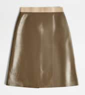 Skirt in Leather-BROWN, BEIGE