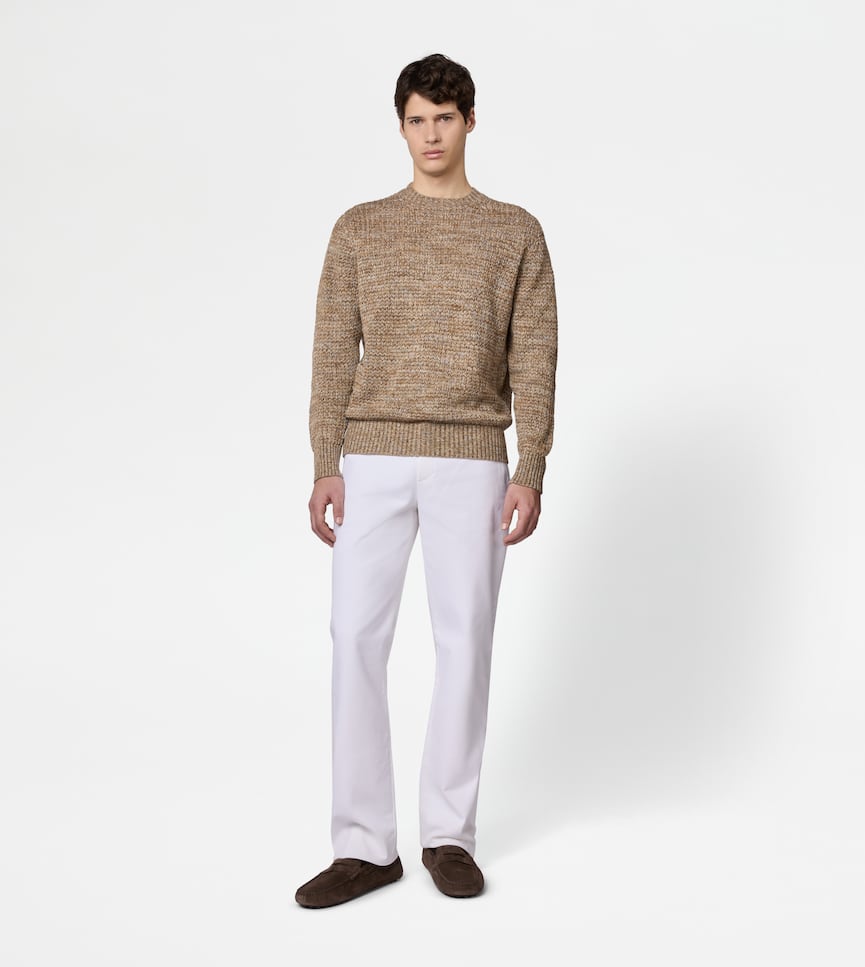 Linen Blend Mouliné Jumper - On body, front view