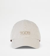 Baseball Cap in Seersucker Cotton-BEIGE