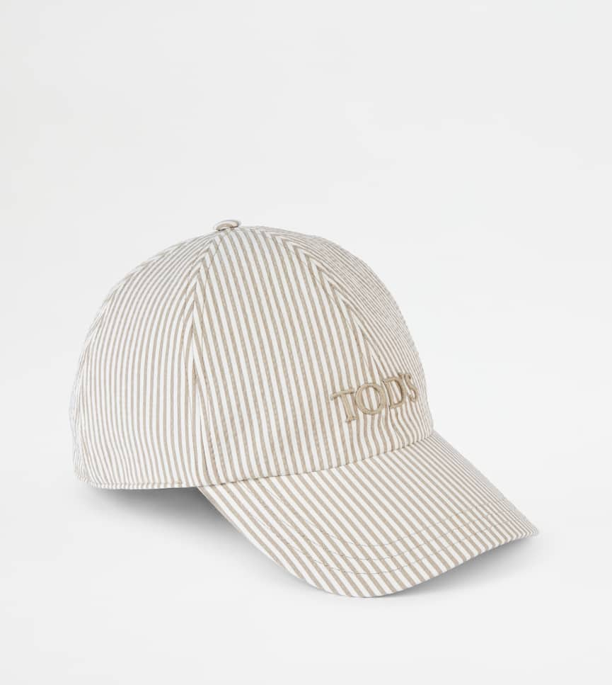 Baseball Cap in Seersucker Cotton - Three-quarter view