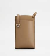 Phone Holder in Leather Medium-BEIGE