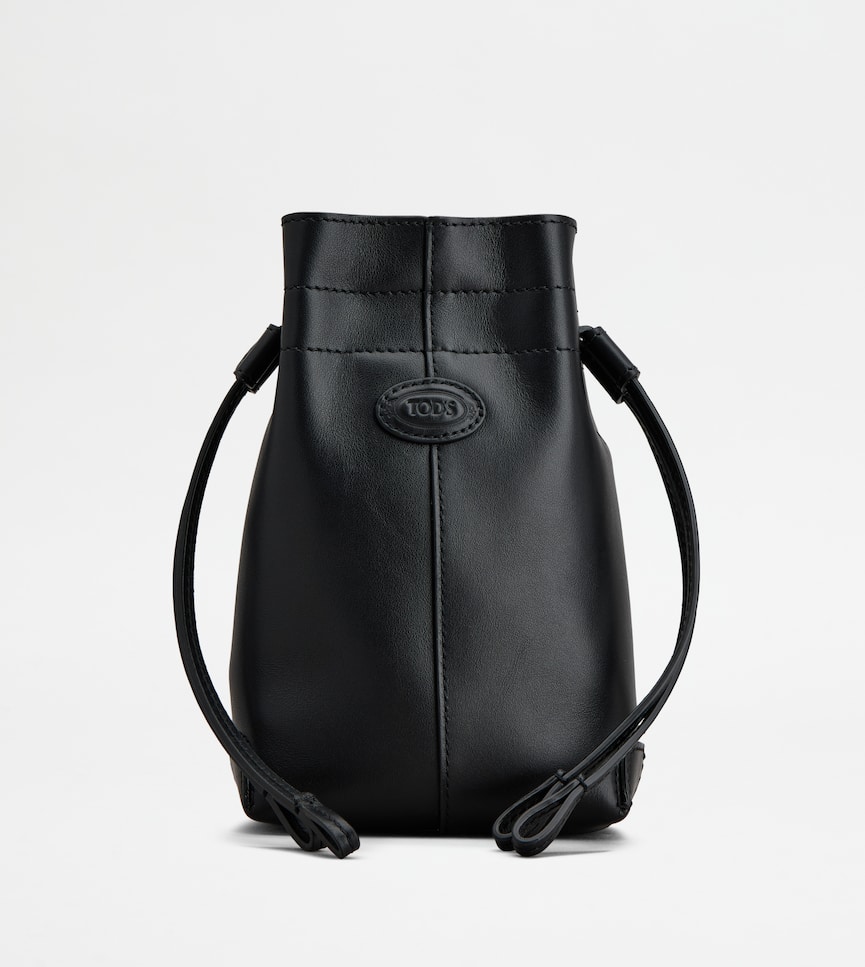 Micro Drawstring Di Bag in Leather - Front view