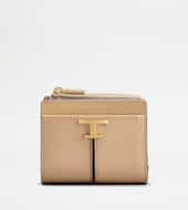 T Timeless Wallet in Leather-BEIGE