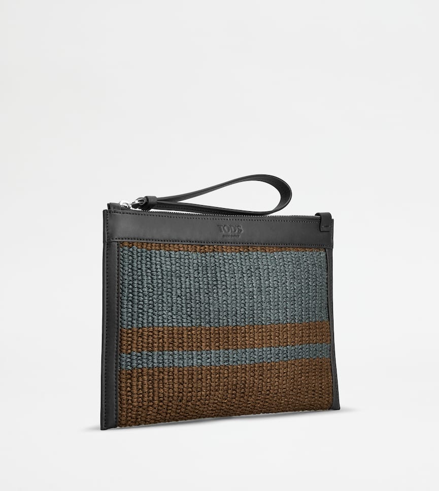 Pouch in Fabric and Leather - Three-quarter view