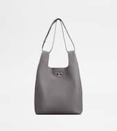 T Timeless Shoulder Bag in Leather Medium-GREY