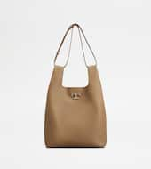 T Timeless Shoulder Bag in Leather Medium-BEIGE