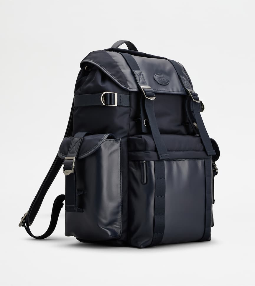 Backpack in Fabric and Leather Medium - Three-quarter view