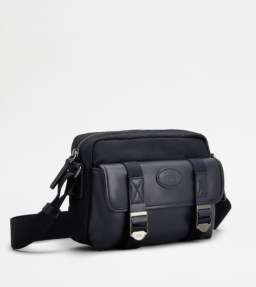 Messenger Bag in Fabric and Leather Mini - Three-quarter view