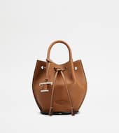 Bucket Bag in Leather Mini-BROWN