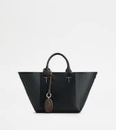 Tod's Double Up Shopping Bag in Leather Small-BLACK, BROWN