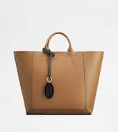 Tod's Double Up Shopping Bag in Leather and Fabric Medium-BROWN, BLACK