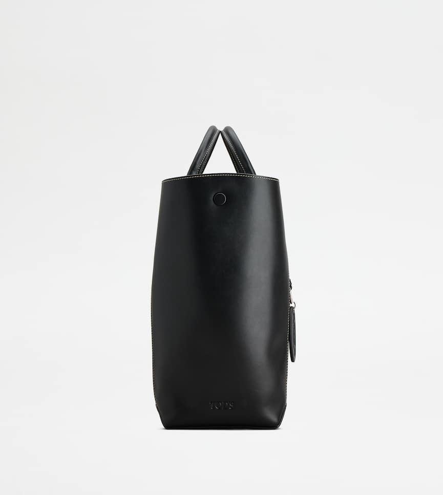 Tod's Double Up Shopping Bag in Leather and Fabric Medium - Side view