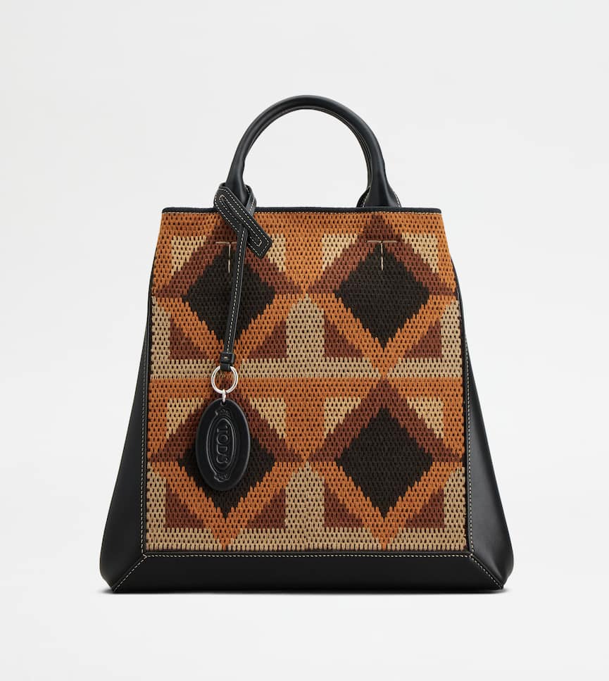 Tod's Double Up Shopping Bag in Leather and Fabric Medium - Still life