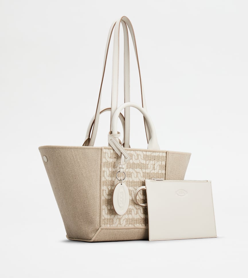 Sac Shopping Tod's Double Up en Tissu et Cuir Petit - Vue de trois quarts