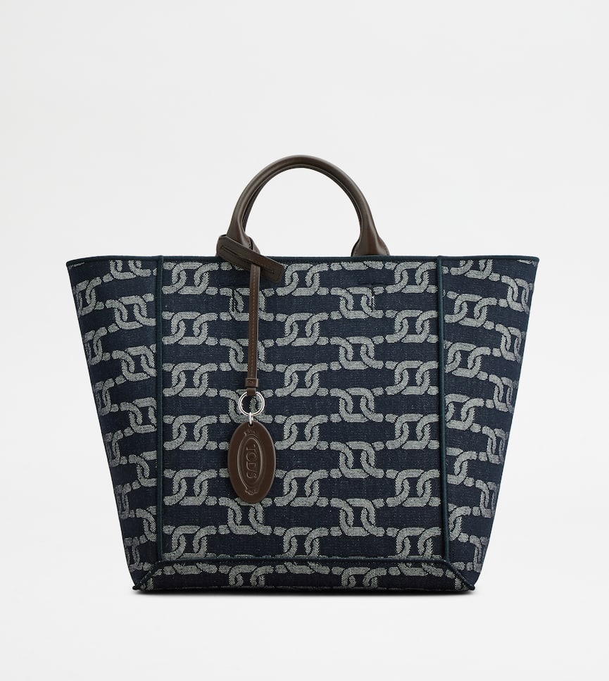 Tod's Double Up Shopping Bag in Denim and Leather Medium - Front view