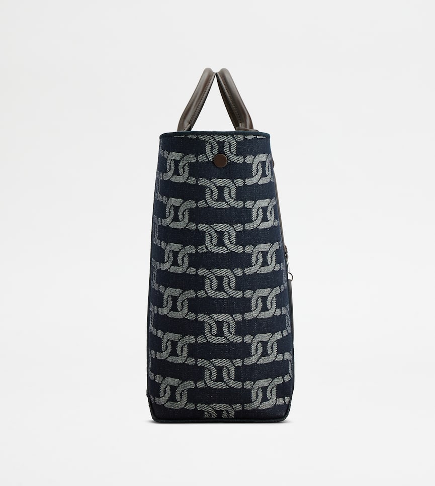 Tod's Double Up Shopping Bag in Denim and Leather Medium - Side view