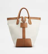 Tod's Di Bag Swing in Canvas e Leather Medium-WHITE, BROWN