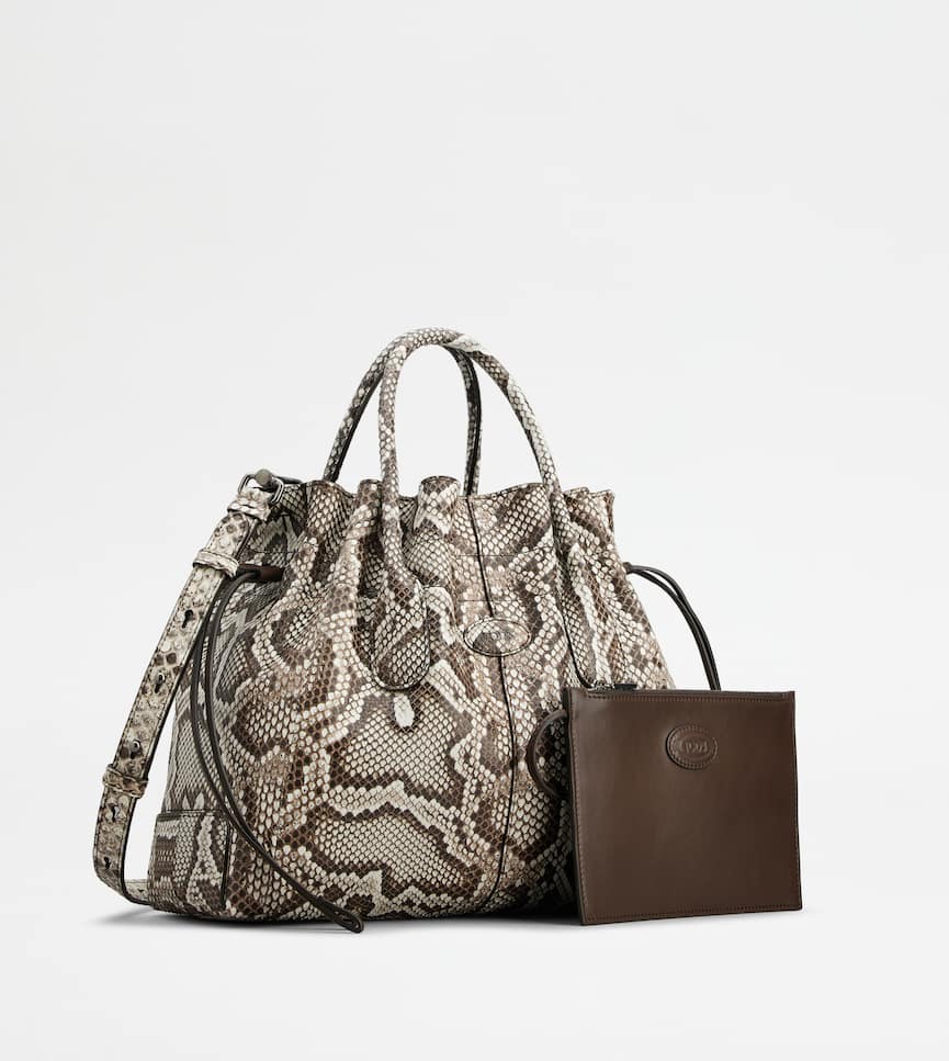 Tod's Di Bag in Python Small with Drawstring - Three-quarter view