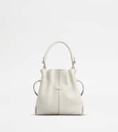 Tod's Di Bag Bucket Bag in Leather Mini with Drawstring-WHITE