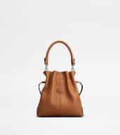 Tod's Di Bag Bucket Bag in Leather Mini with Drawstring-BROWN