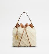 Bucket Bag in Shearling Small-BROWN, OFF WHITE