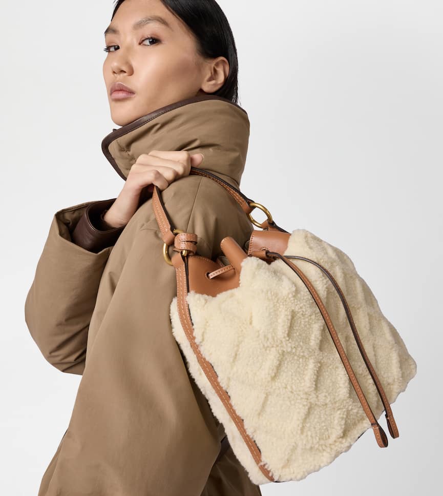 Bucket Bag in Shearling Small - On body