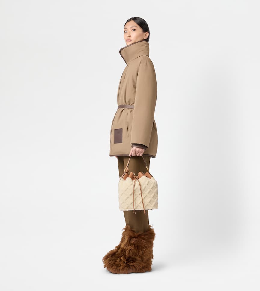 Bucket Bag in Shearling Small - On body