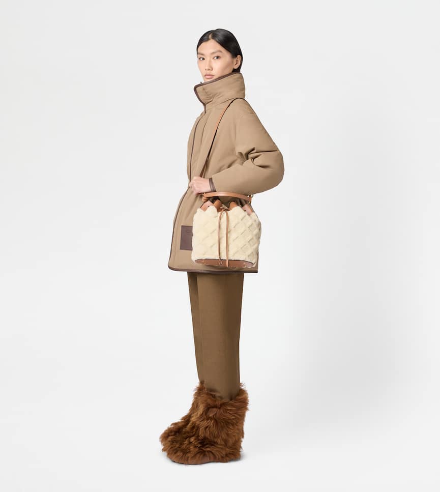 Bucket Bag in Shearling Small - On body