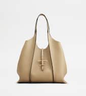 T Timeless Shopping Bag in Leather Medium-BEIGE