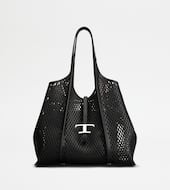 T Timeless Shopping Bag in Leather Medium-BLACK