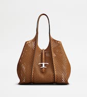 T Timeless Shopping Bag in Leather Medium-BROWN