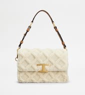 T Timeless Shoulder Bag in Leather and Shearling Mini-WHITE