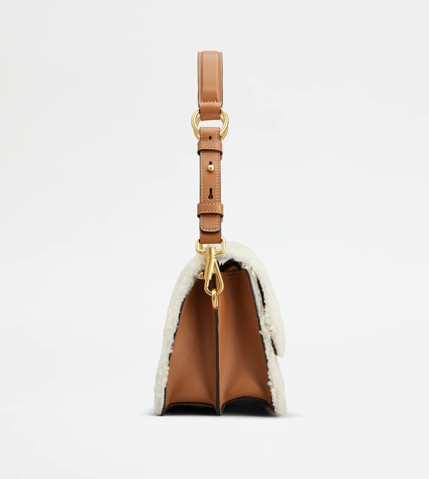 T Timeless Shoulder Bag in Leather and Shearling Mini - Side view