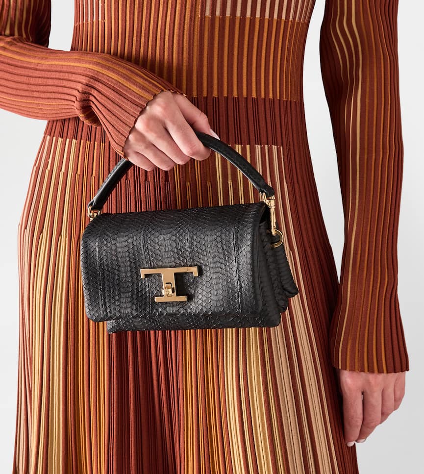 T Timeless Flap Bag in Reptile Micro - On body