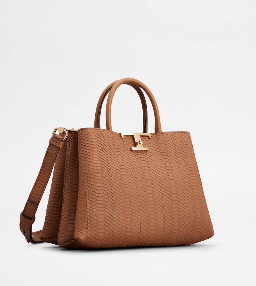 T Timeless Shopping Bag in Reptile Small - Three-quarter view