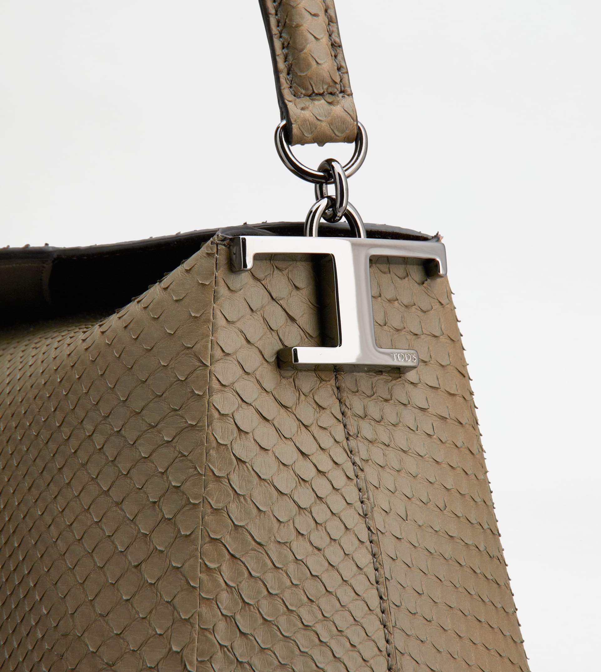 Woman GREEN Tod's T Case Tote Messenger Bag in Python Small 