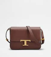 T Timeless Crossbody Bag in Leather Mini-BROWN