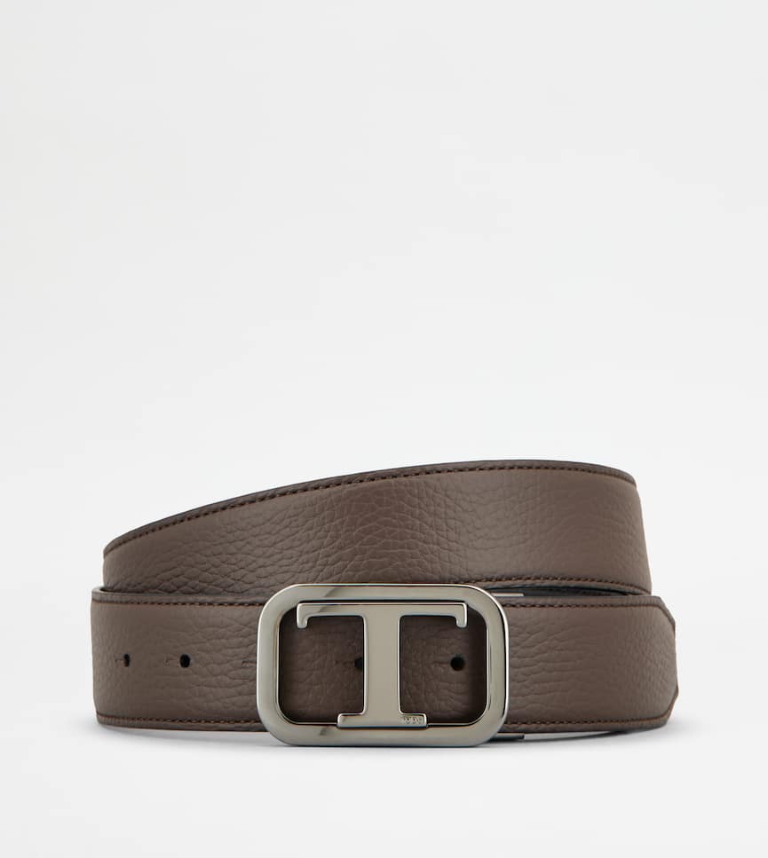 Adjustable and Reversible Belt in Leather - Front view