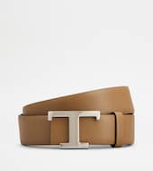 T Timeless Reversible Belt in Leather-BROWN