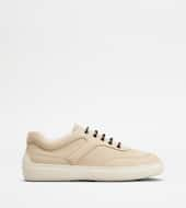 Sneakers in Nubuck and Fabric-BEIGE