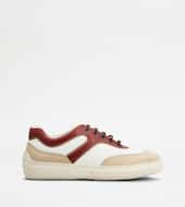 Sneakers in Nubuck and Fabric-RED, BEIGE, WHITE