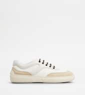 Sneakers in Nubuck and Fabric-BEIGE, WHITE